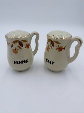 Vintage Hall’s Superior Salt & Pepper Shakers Autumn Leaf Pattern - Gold Trim!
